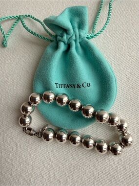 Tiffany & Co. Sterling Silver Bead Necklace with Blue Pouch